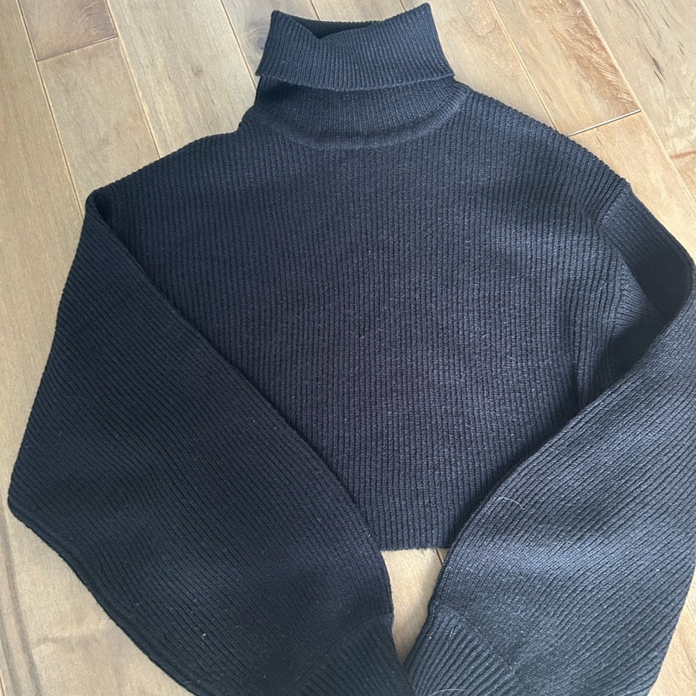 Black Ribbed Turtleneck Sweater